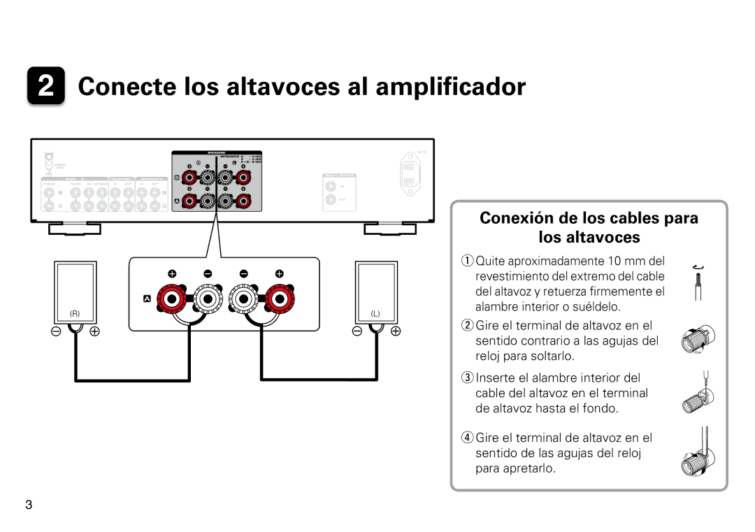 Marantz PM5005 quick start Conecte los altavoces al amplificador, Conexión de los cables para Los altavoces 