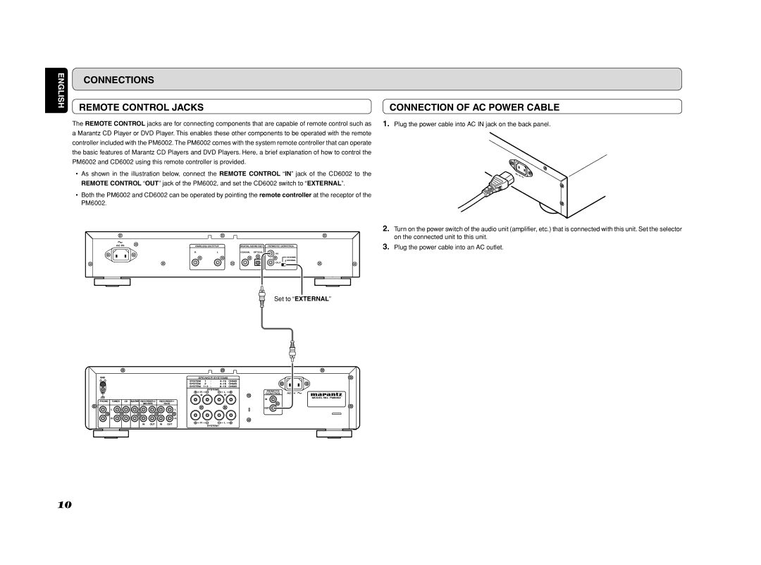 Marantz PM6002 manual Connections, Connection of AC Power Cable 