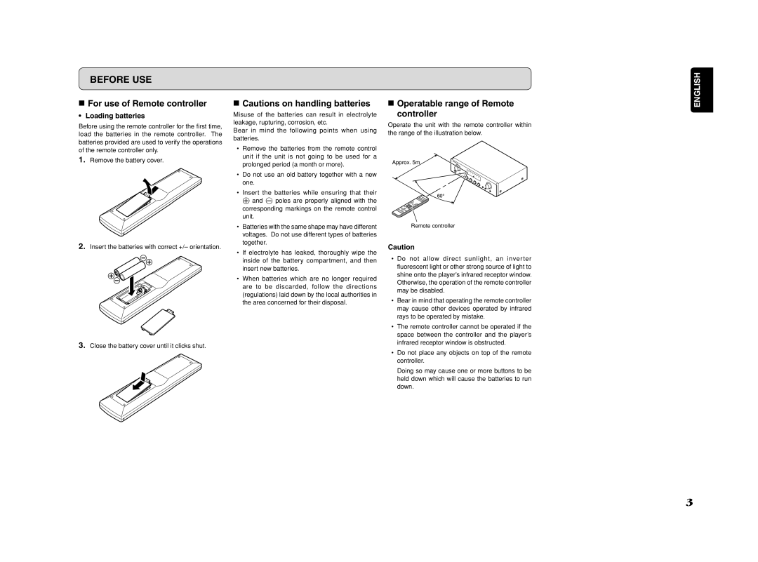 Marantz PM6002 manual Before USE, For use of Remote controller, Operatable range of Remote Controller 