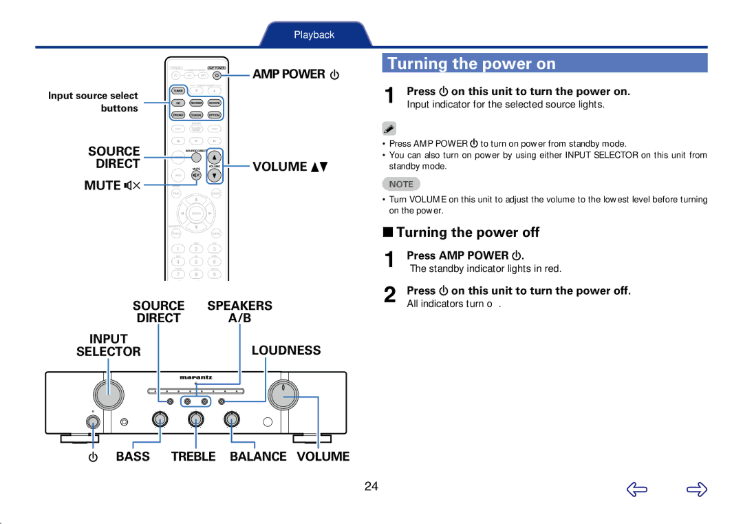 Marantz PM6005 appendix Turning the power on, 22Turning the power off, AMP Power, Direct Volume df Mute 