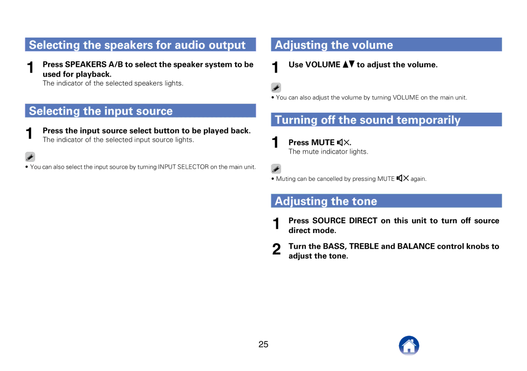 Marantz PM6005 appendix Selecting the speakers for audio output, Selecting the input source, Adjusting the volume 