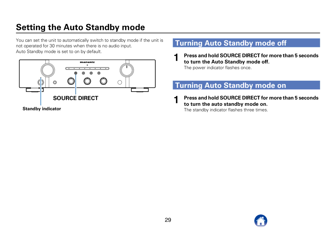 Marantz PM6005 appendix Setting the Auto Standby mode, Turning Auto Standby mode off, Turning Auto Standby mode on 