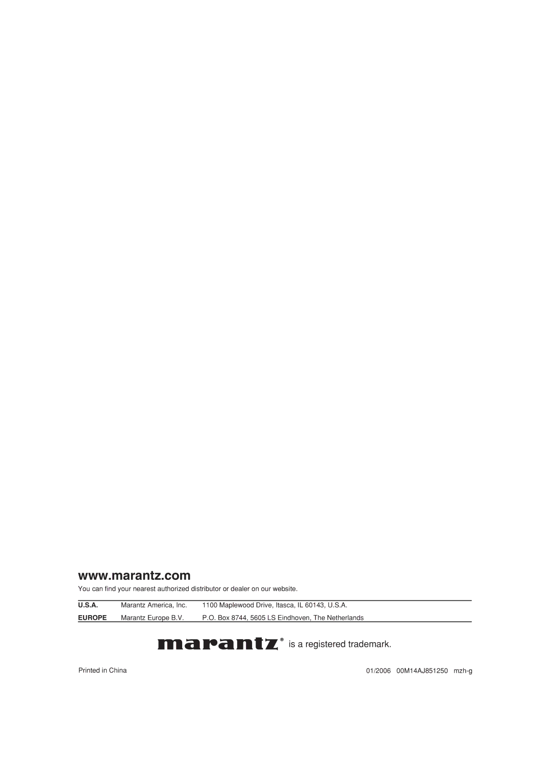 Marantz PM7001 manual 01/2006 00M14AJ851250 mzh-g 