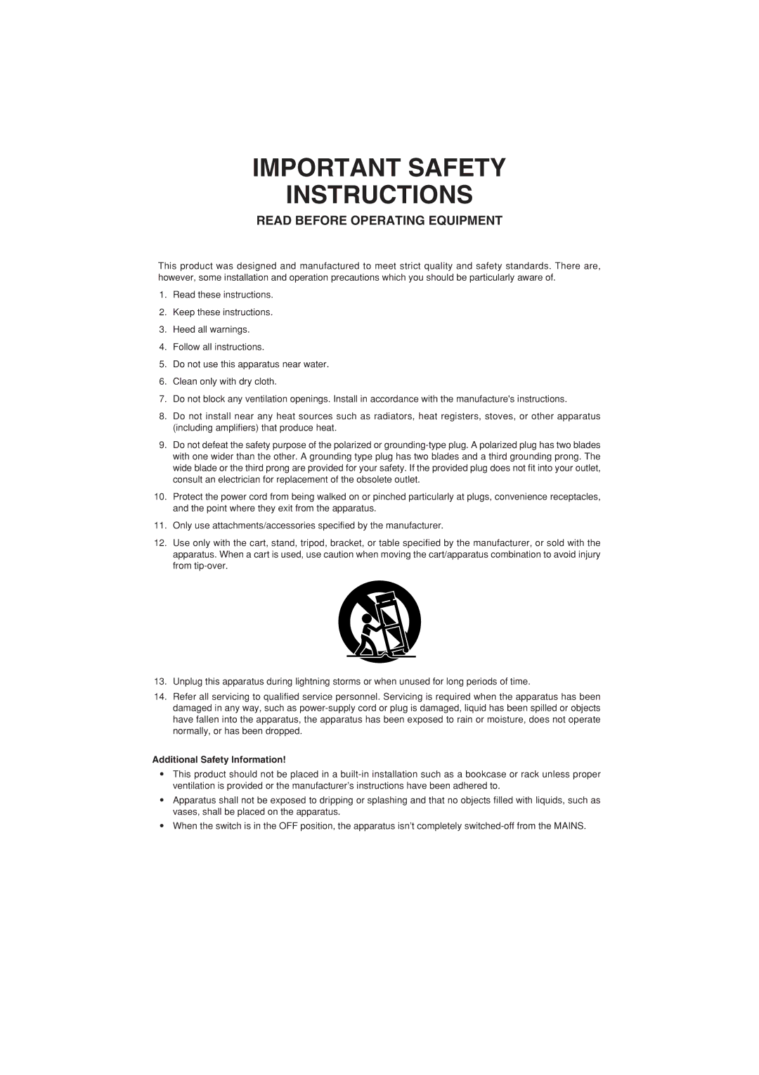 Marantz PM7001 manual Important Safety Instructions, Additional Safety Information 