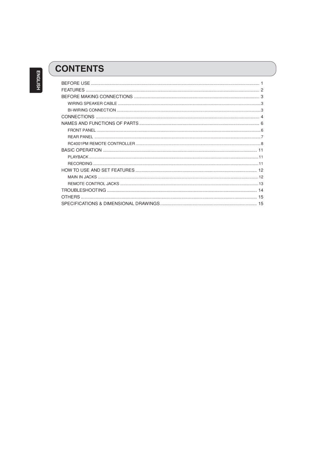 Marantz PM7001 manual Contents 