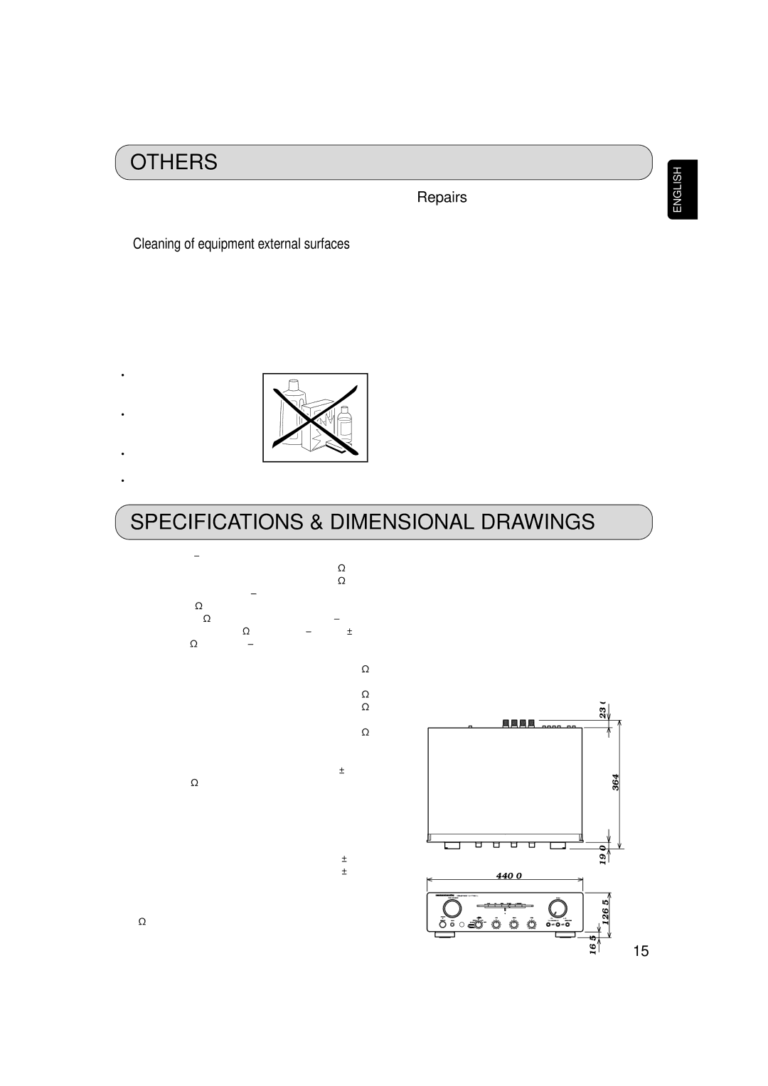 Marantz PM7001KI manual Others, Specifications & Dimensional Drawings, Repairs 