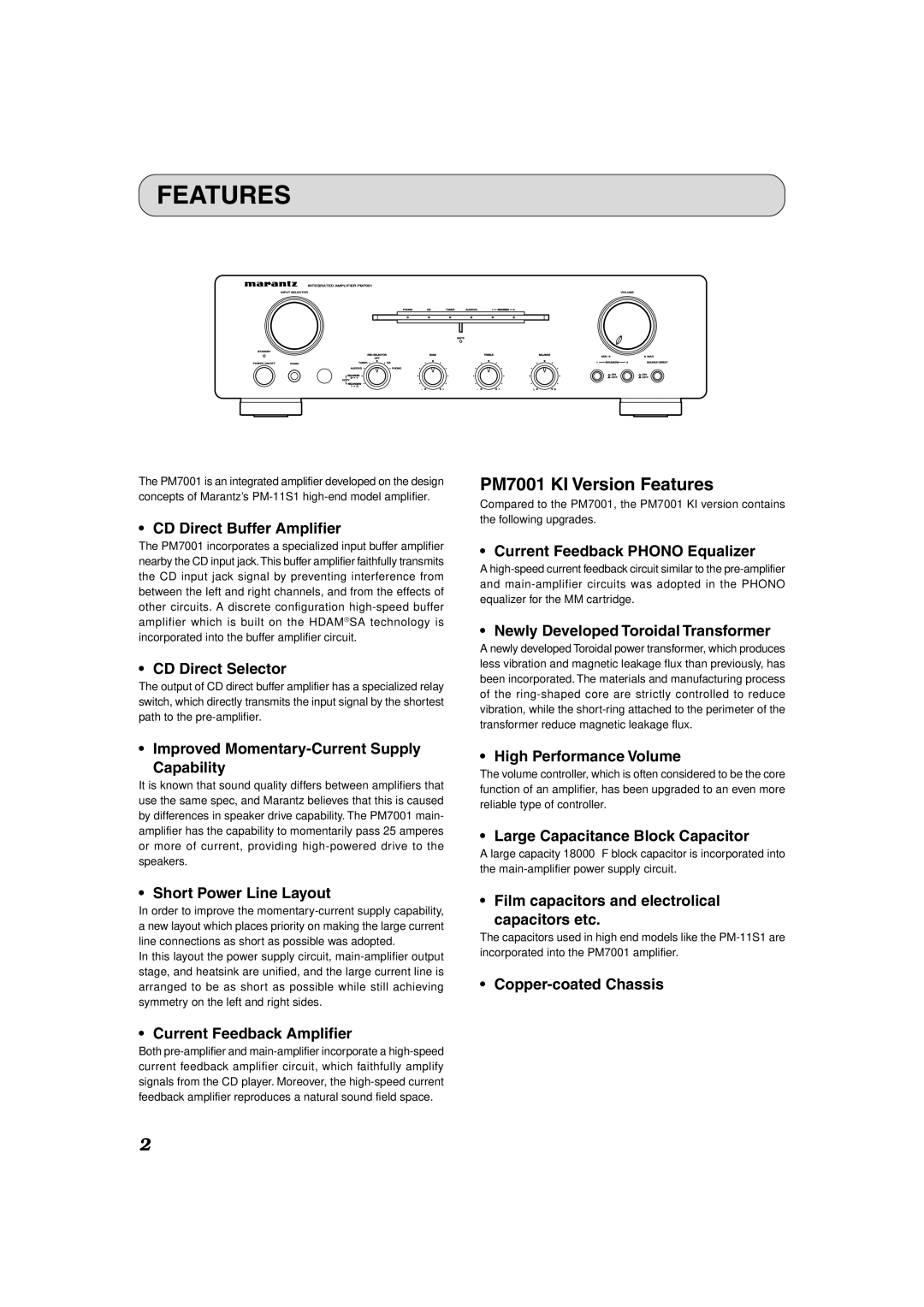 Marantz PM7001KI manual PM7001 KI Version Features 