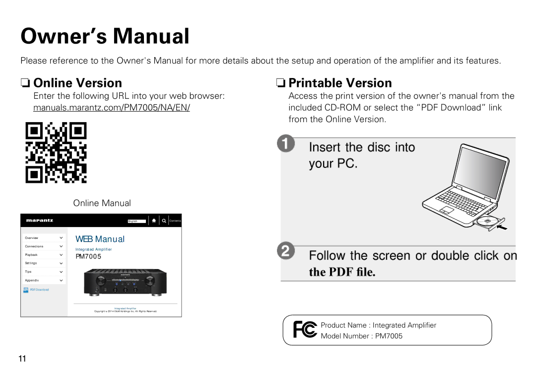 Marantz PM7005 quick start NnOnline Version, NnPrintable Version 