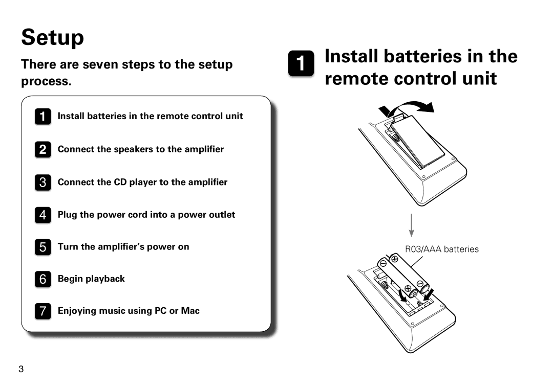 Marantz PM7005 quick start Setup, There are seven steps to the setup process 