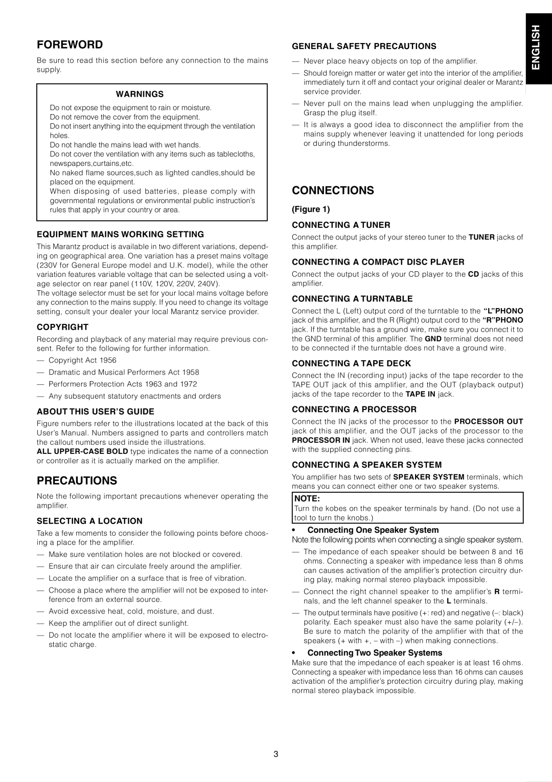 Marantz PM7200 manual Foreword, Precautions, Connections 