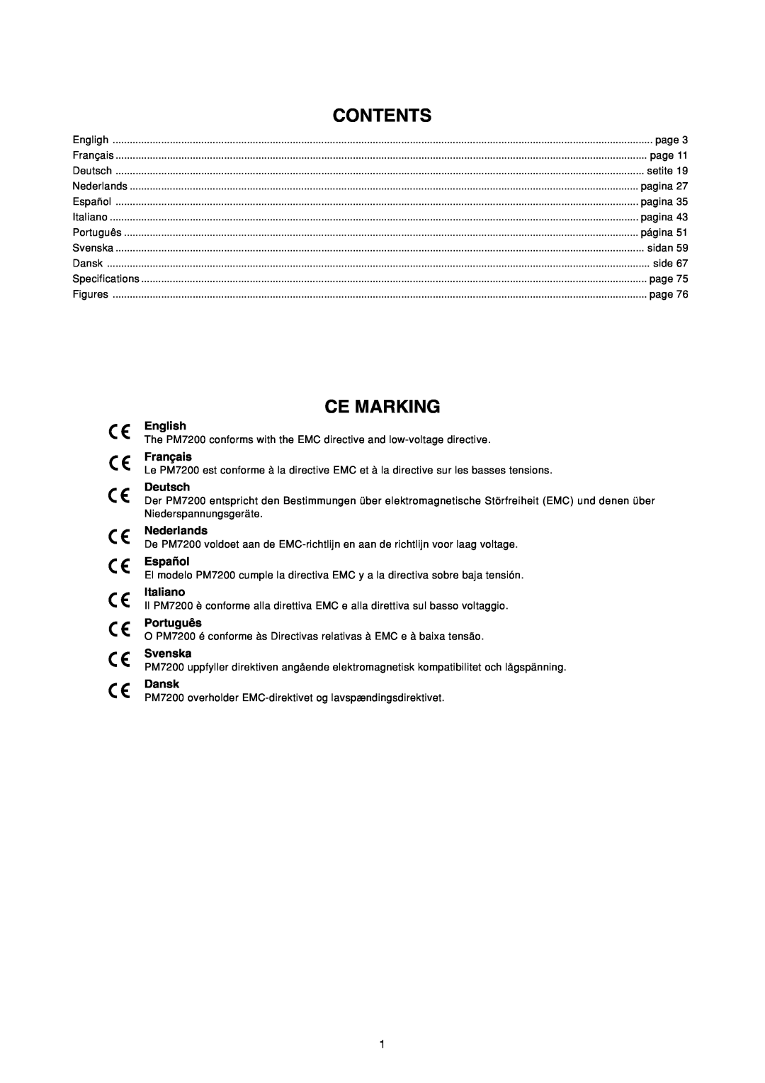 Marantz PM7200 manual Ce Marking, Contents 