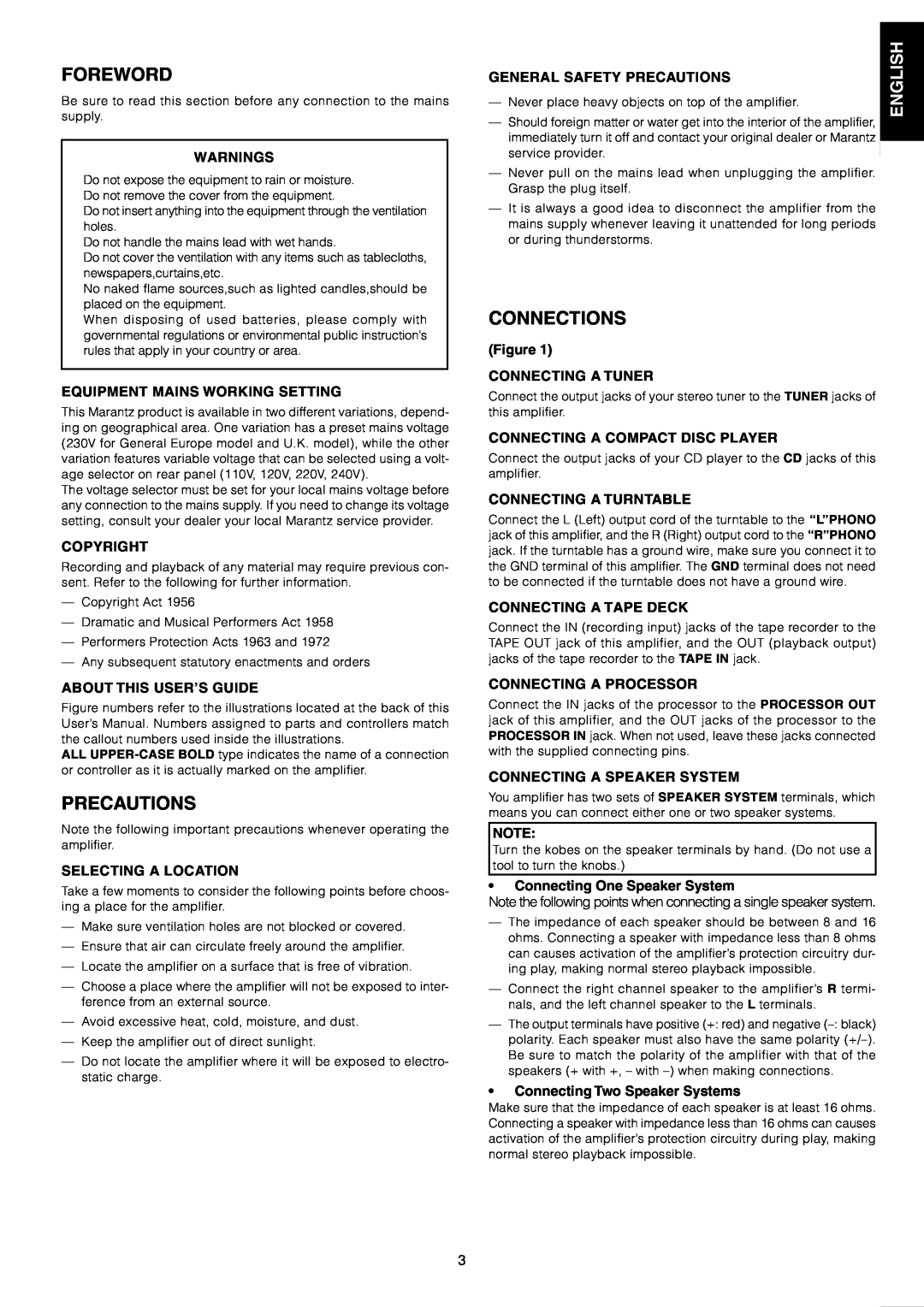 Marantz PM7200 manual Foreword, Precautions, Connections, Dansk 