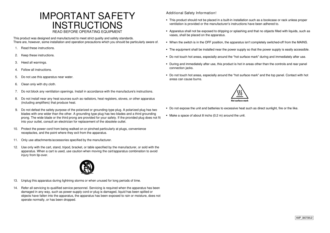 Marantz PM8003 manual Important Safety Instructions 