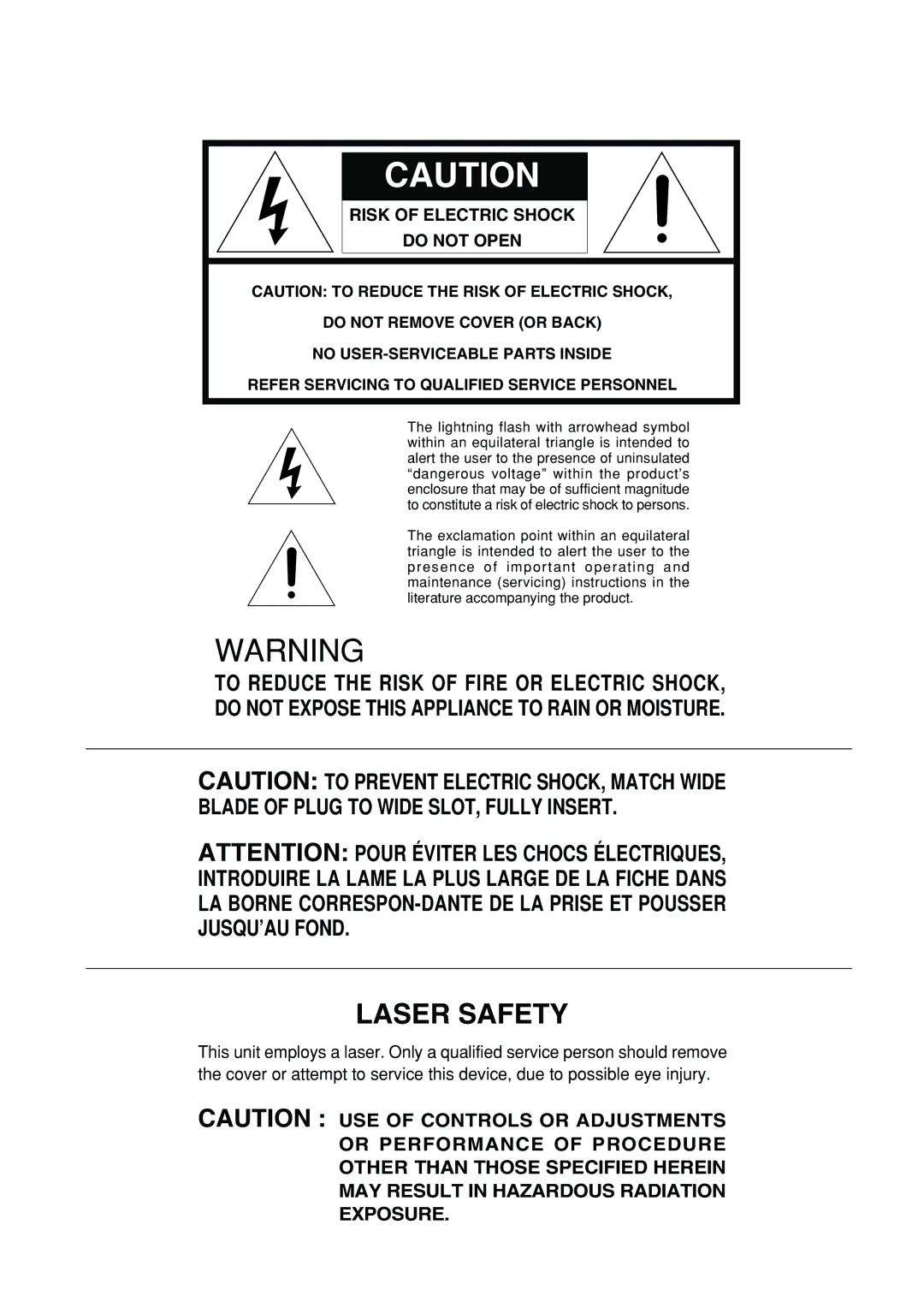 Marantz PMD325 manual Laser Safety, Do not Open 