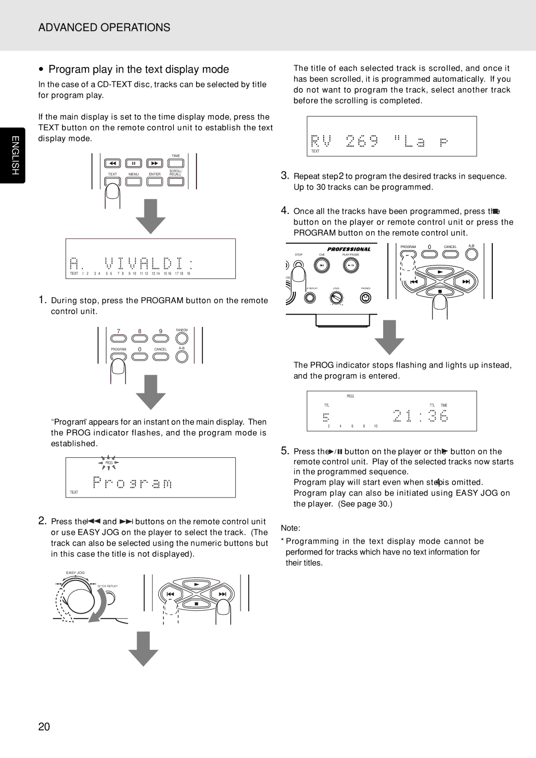 Marantz PMD325 manual Program play in the text display mode, Display mode 