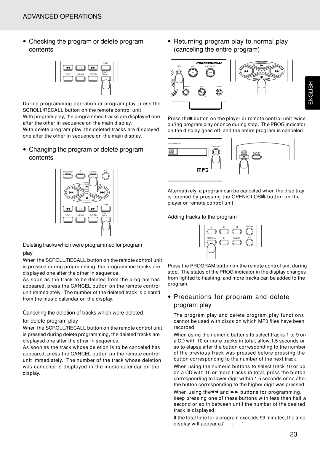 Marantz PMD325 manual Checking the program or delete program contents, Changing the program or delete program contents 