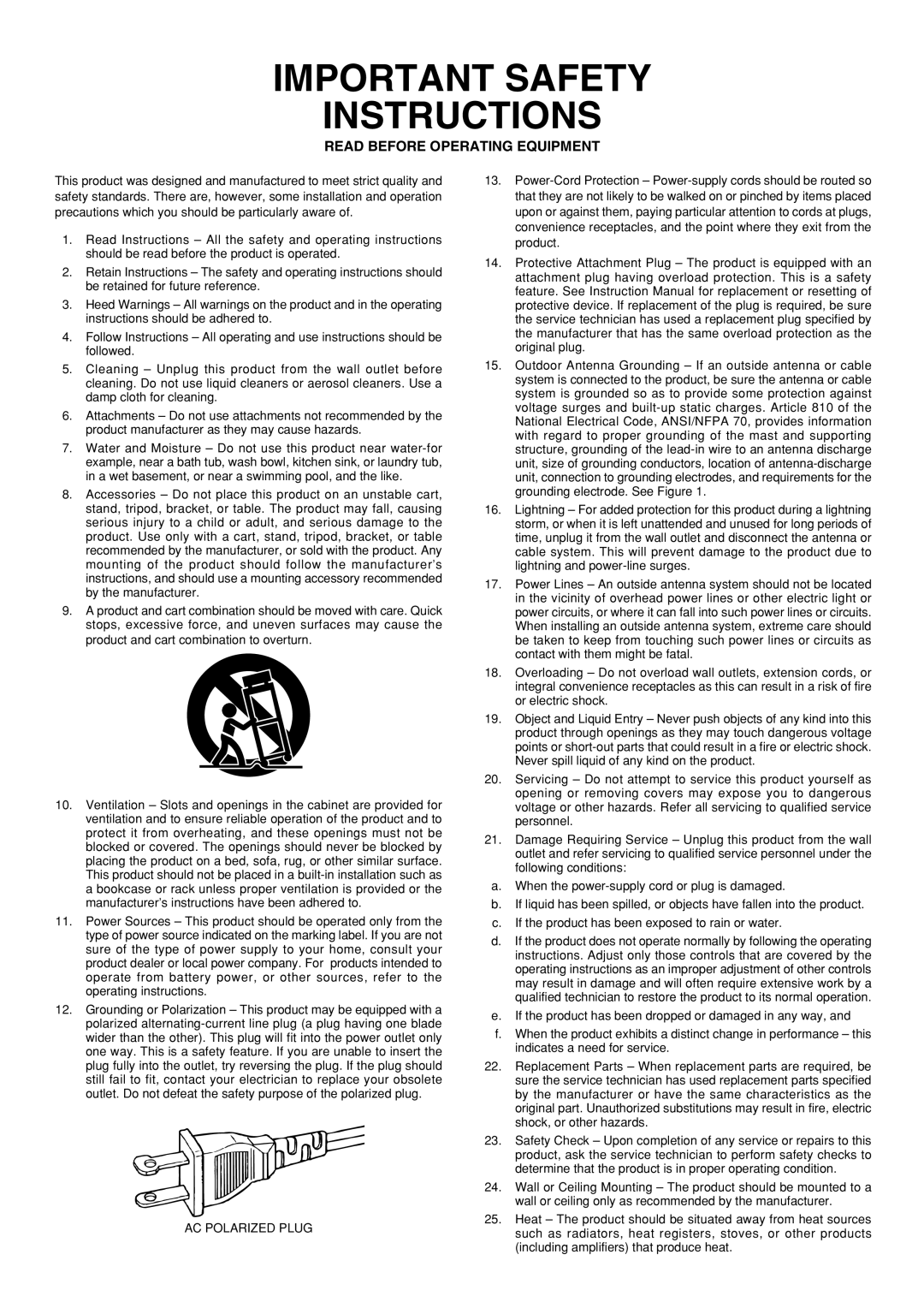 Marantz PMD325 manual Important Safety Instructions 