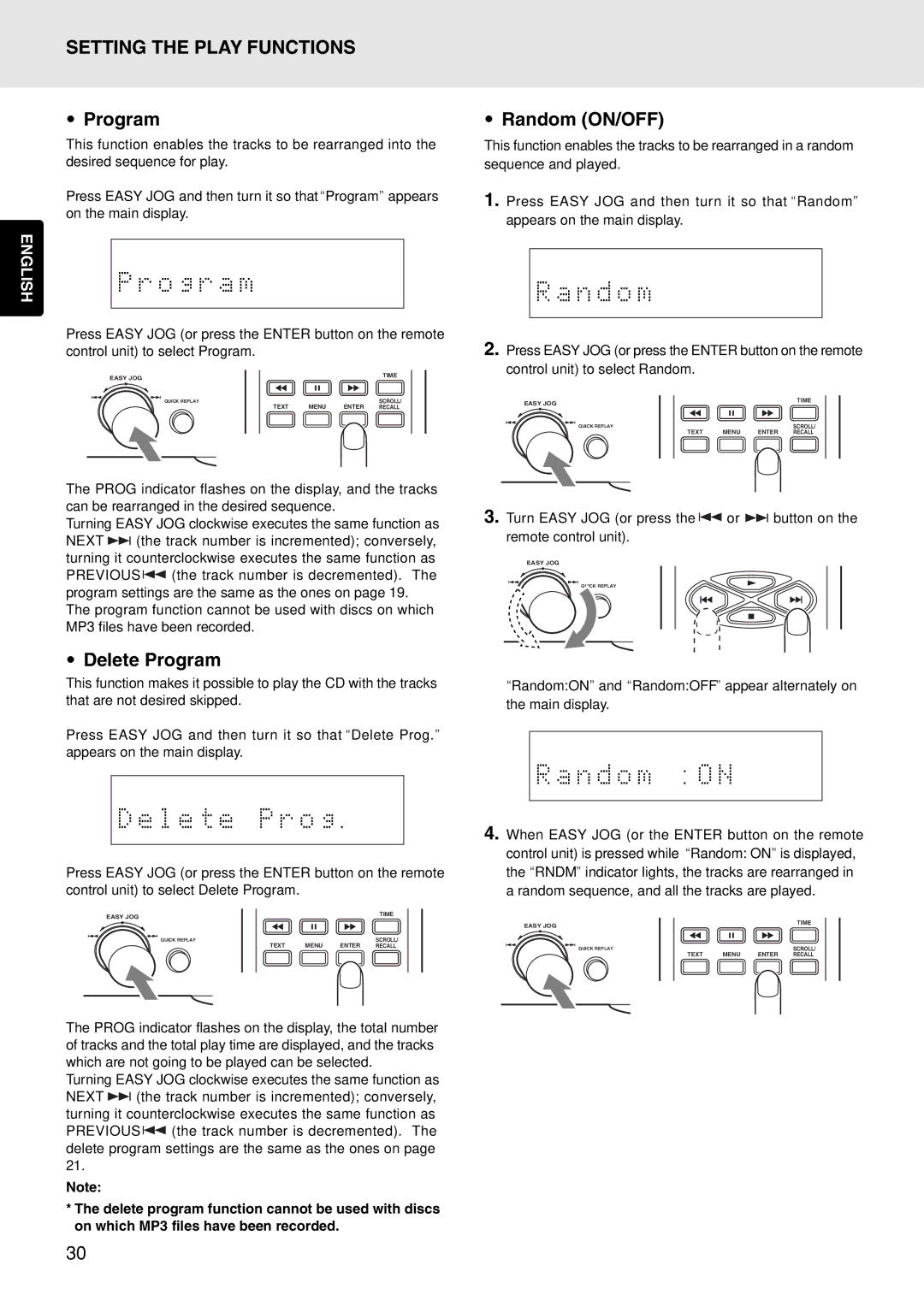 Marantz PMD325 manual Random ON/OFF, Delete Program 