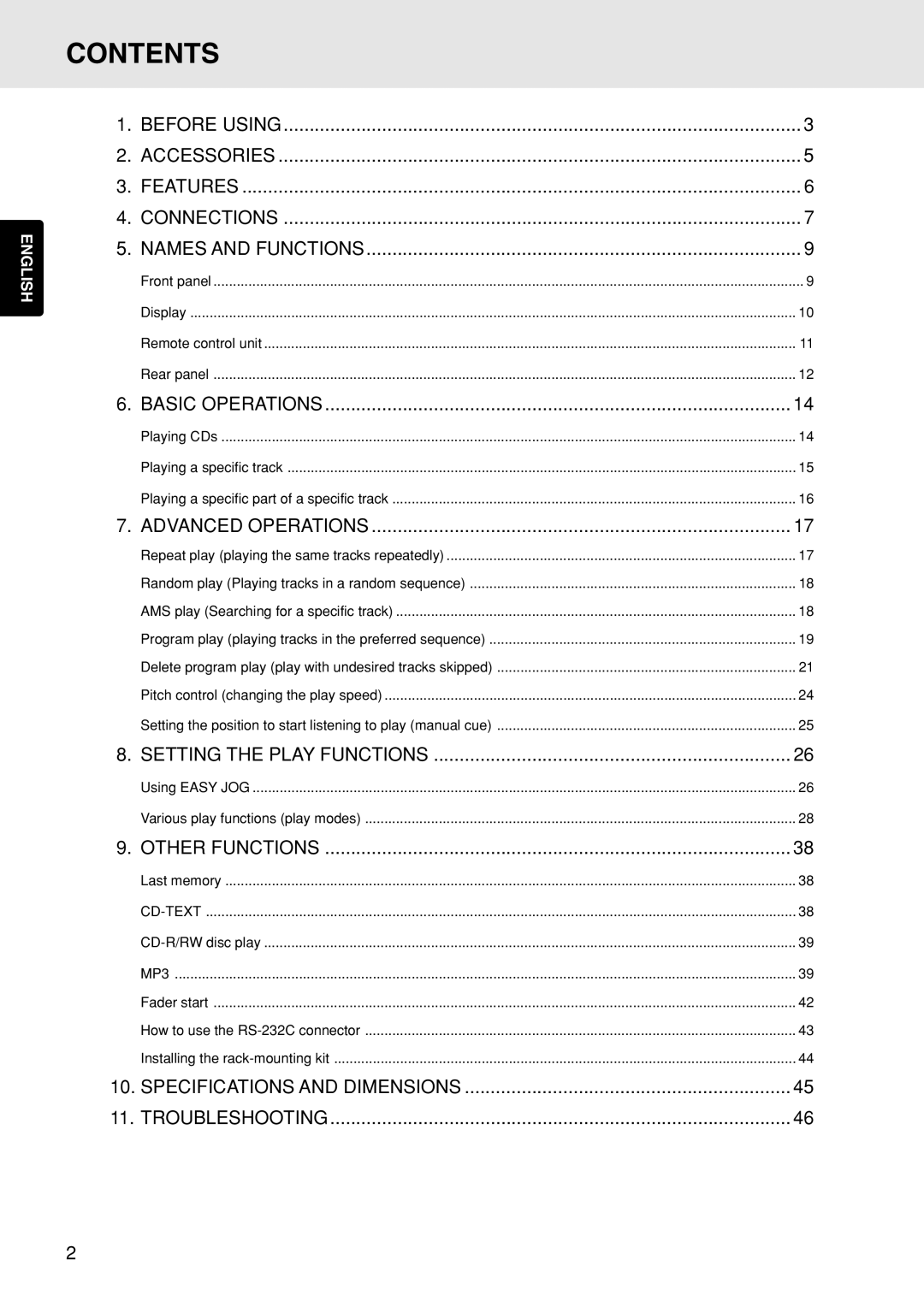 Marantz PMD325 manual Contents 