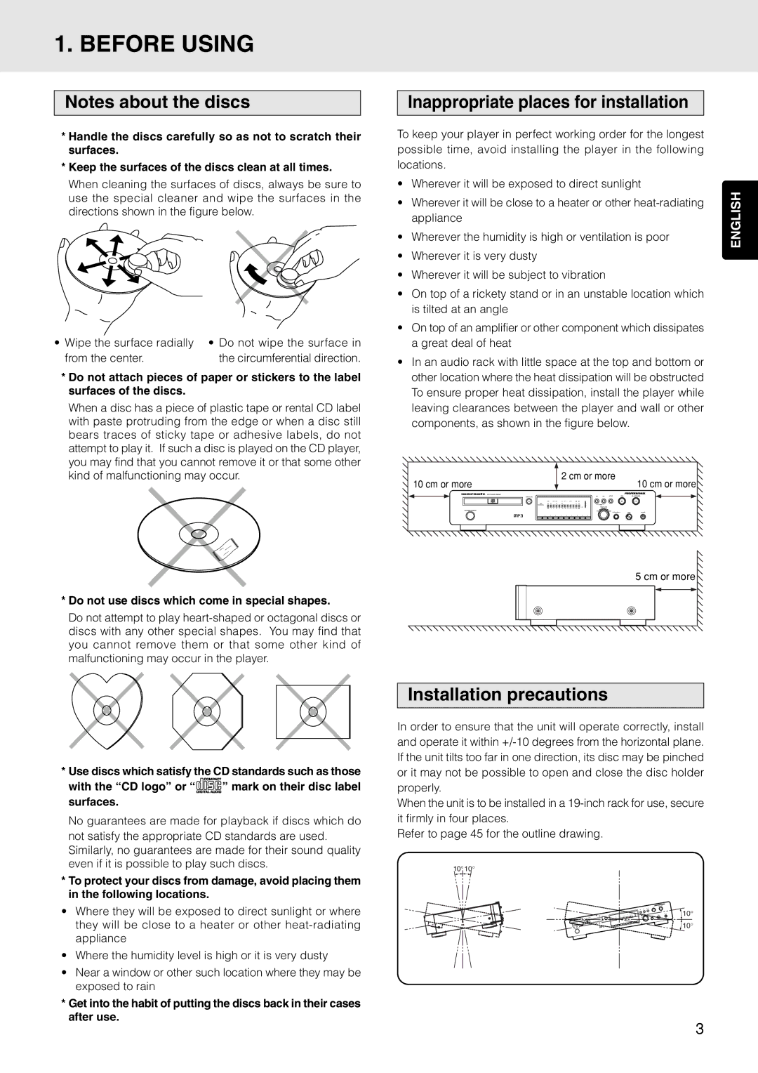 Marantz PMD325 manual Before Using, Inappropriate places for installation, Installation precautions 