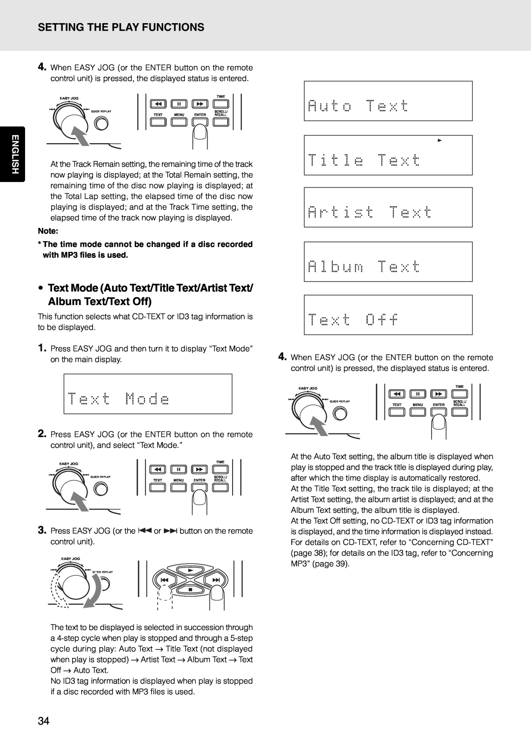 Marantz PMD325 manual Setting The Play Functions, English 