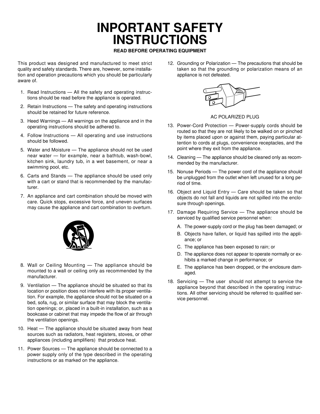 Marantz PMD331, PMD340, PMD330 manual Inportant Safety Instructions 