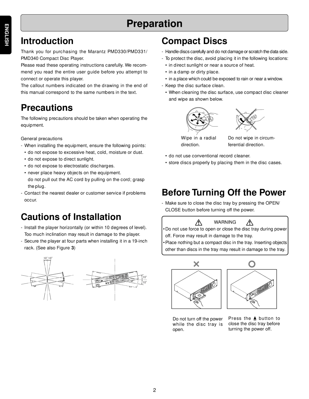 Marantz PMD331, PMD340, PMD330 manual Preparation, Introduction 