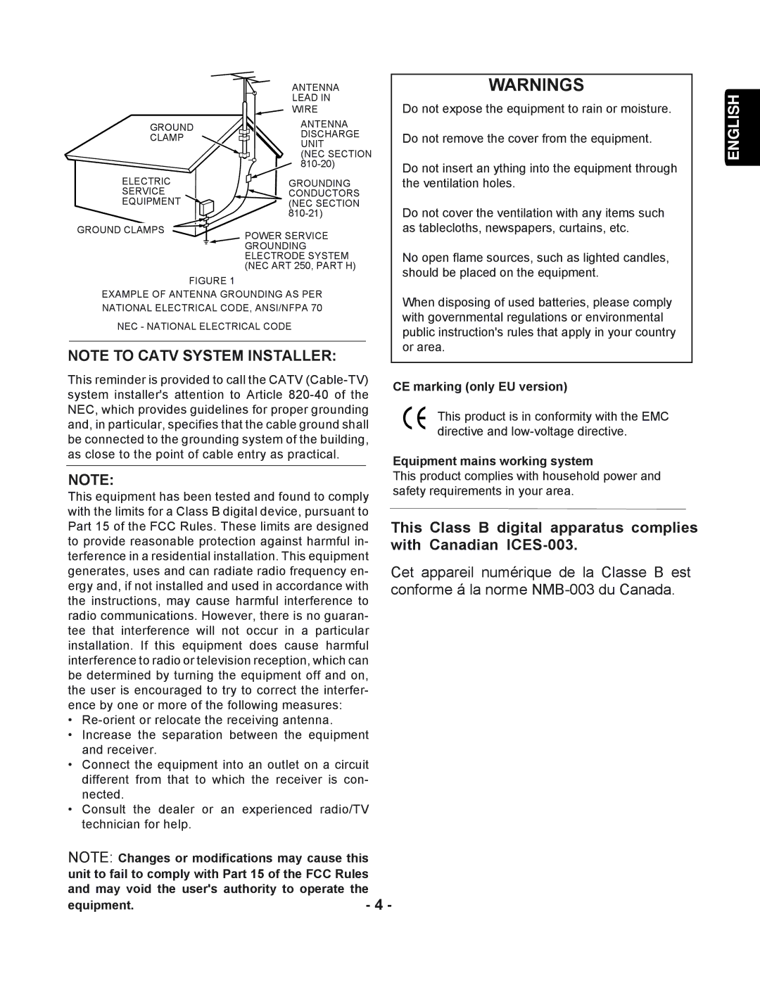 Marantz PMD351 manual CE marking only EU version, Equipment mains working system 