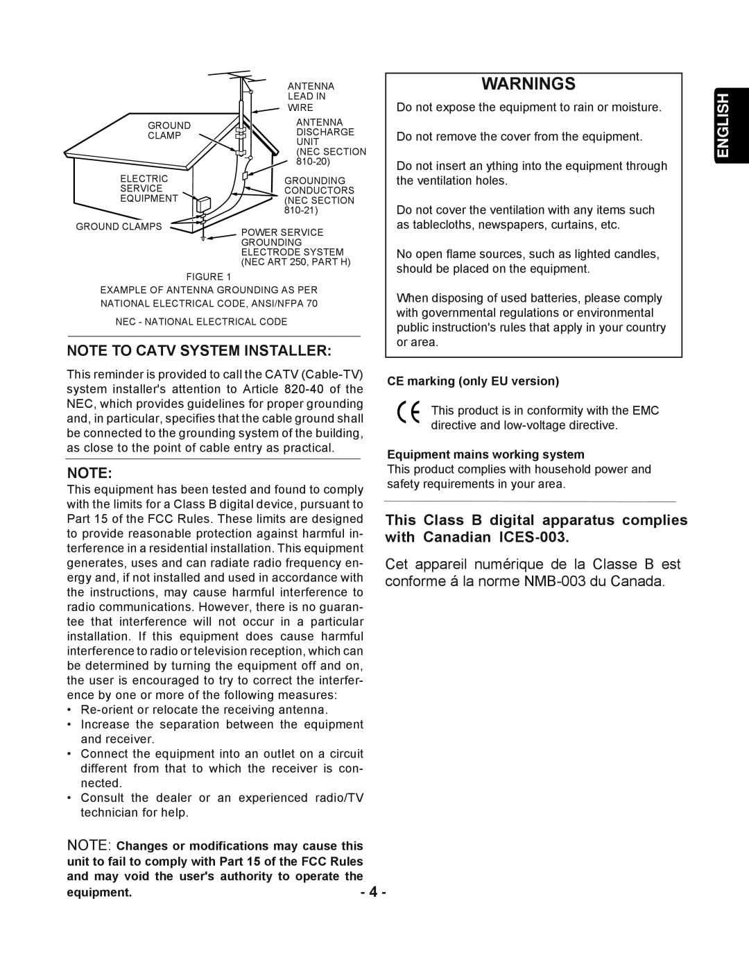 Marantz PMD351 manual Note To Catv System Installer, English 