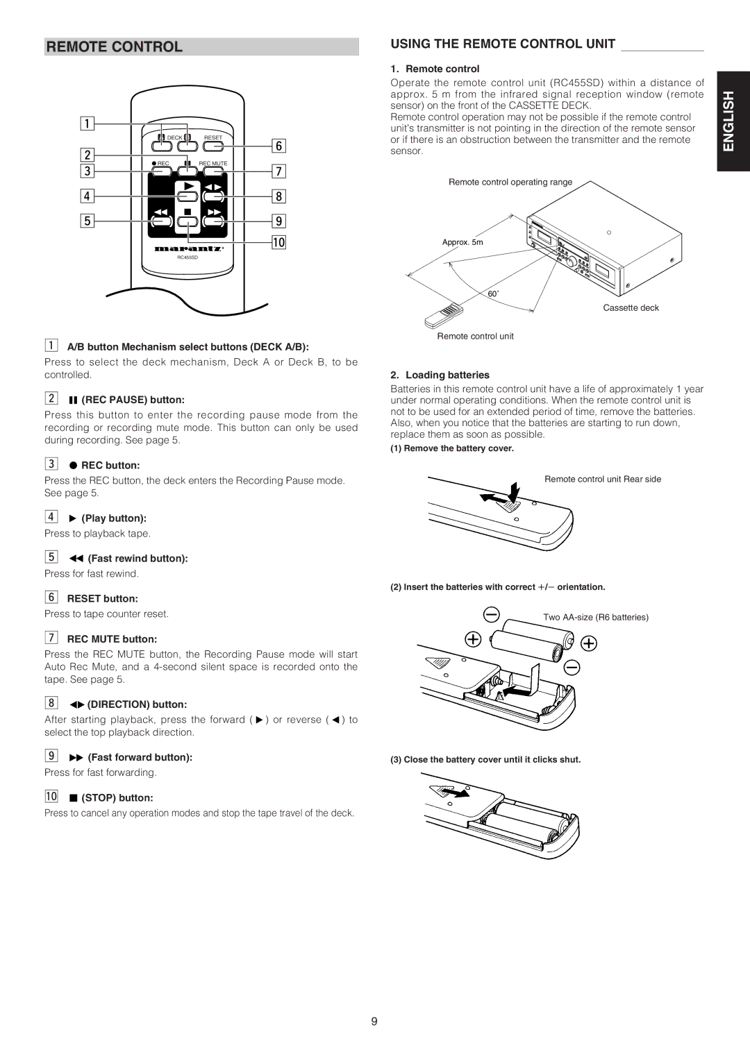 Marantz PMD505 manual Using the Remote Control Unit 