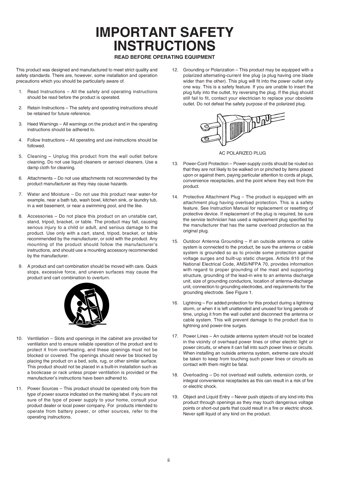 Marantz PMD505 manual Important Safety Instructions 