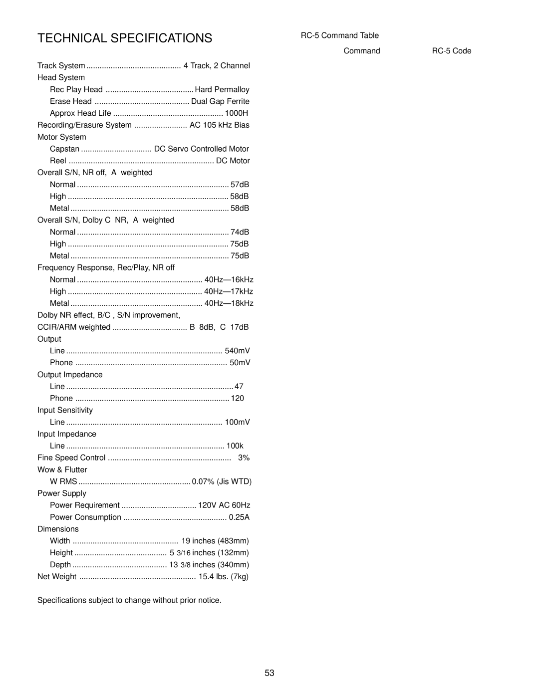 Marantz PMD520 manual Technical Specifications 