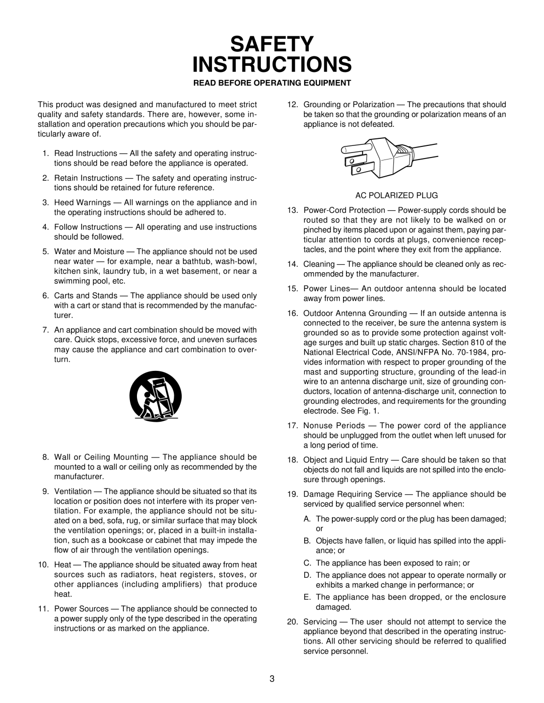 Marantz PMD520 manual Safety Instructions, AC Polarized Plug 