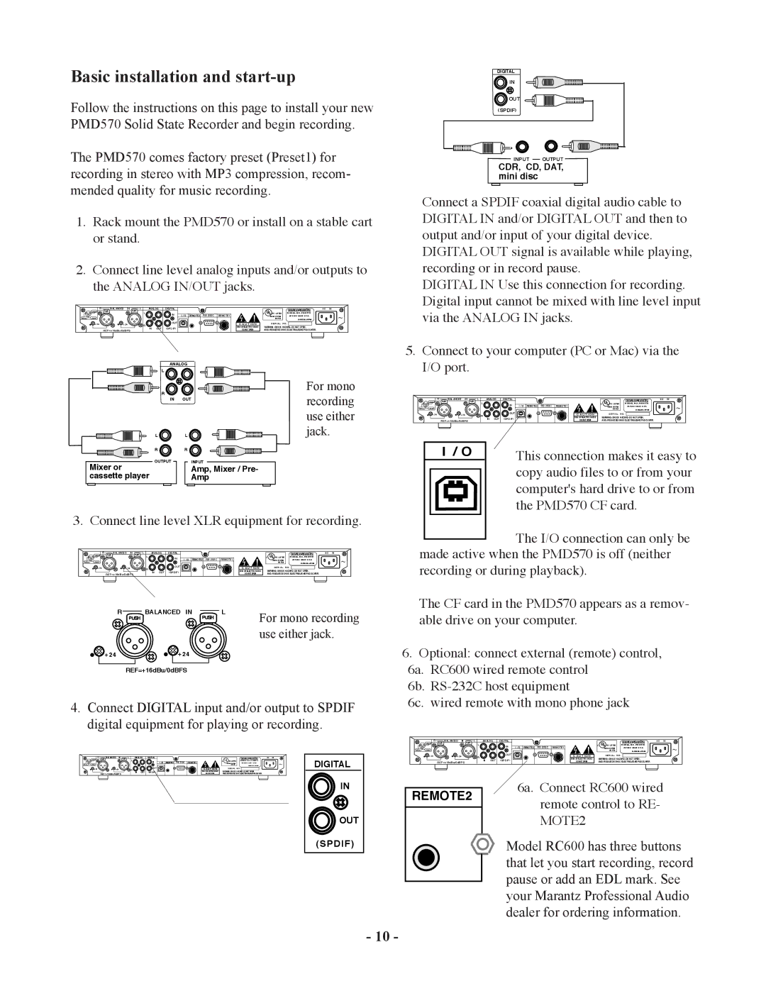 Marantz manual Connect line level XLR equipment for recording, This connection makes it easy to, PMD570 CF card 