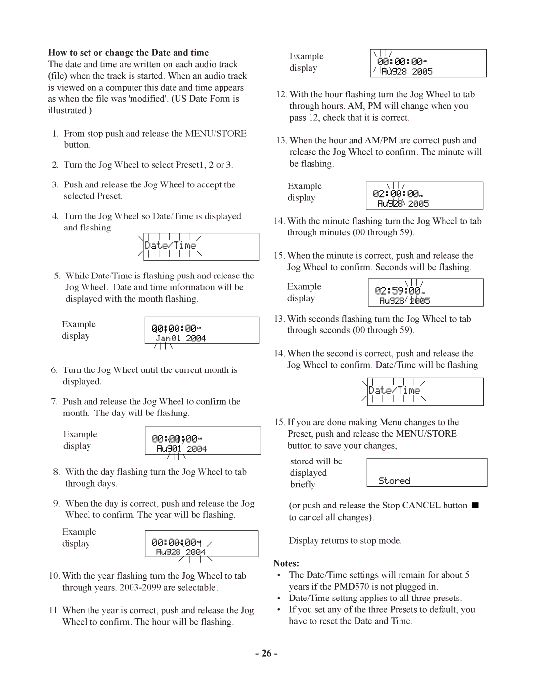 Marantz PMD570 manual How to set or change the Date and time 