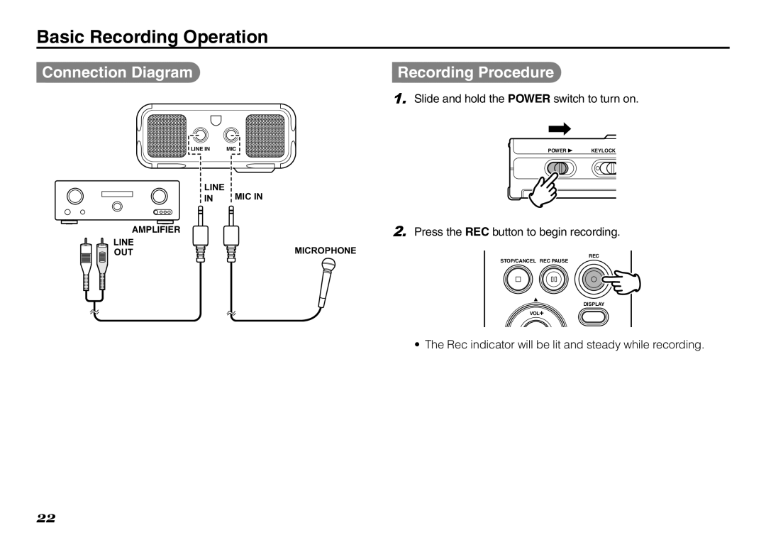 Marantz PMD620MKII manual Basic Recording Operation, Connection Diagram, Press the REC button to begin recording 