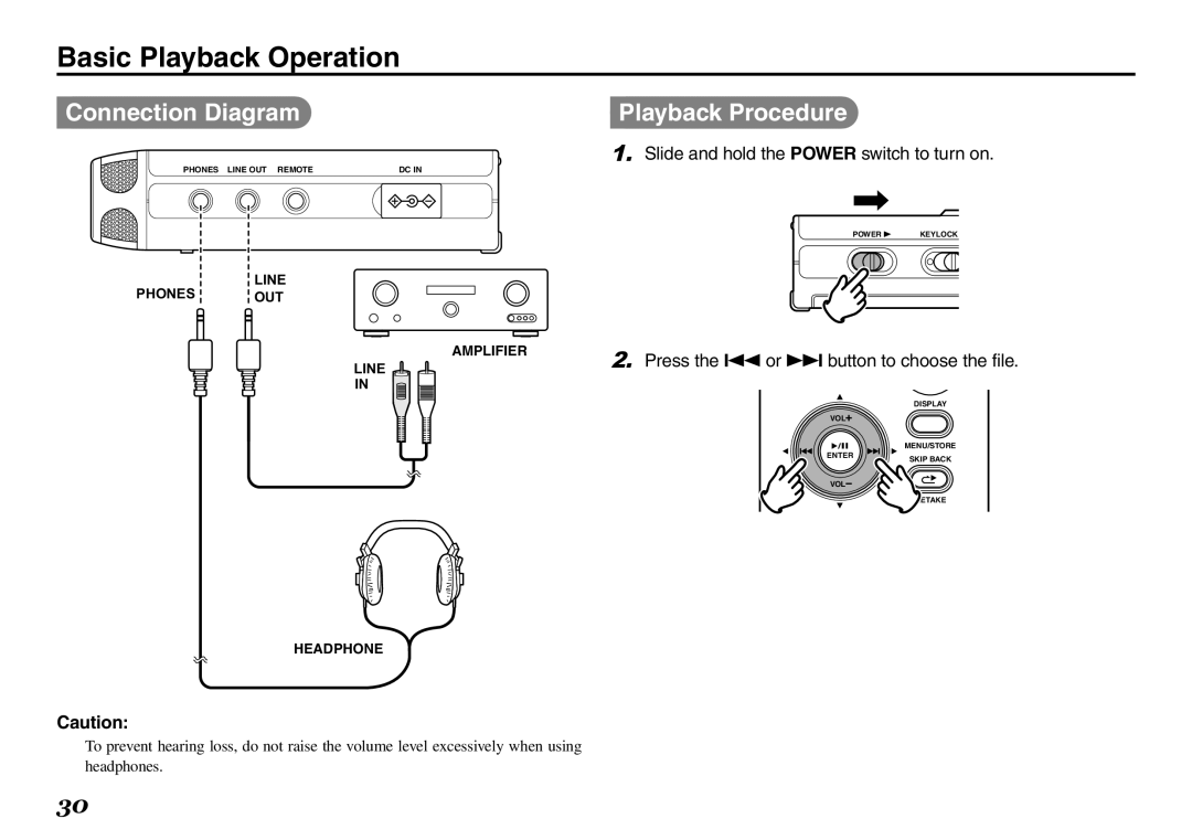 Marantz PMD620MKII manual Basic Playback Operation, Playback Procedure, Press the 8 or 9 button to choose the file 