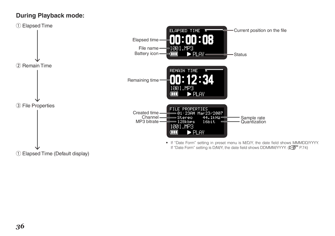 Marantz PMD620MKII manual During Playback mode, File Properties 