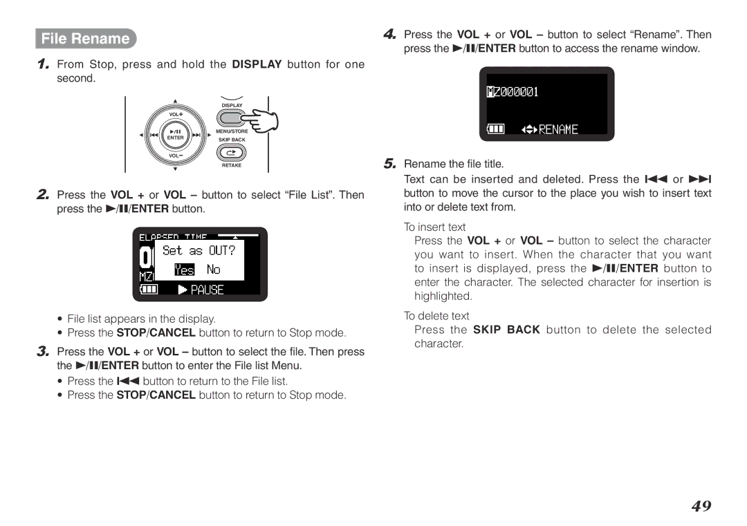 Marantz PMD620MKII manual File Rename 