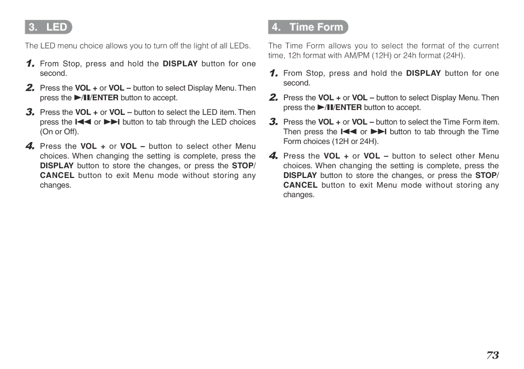 Marantz PMD620MKII manual Led, Time Form 