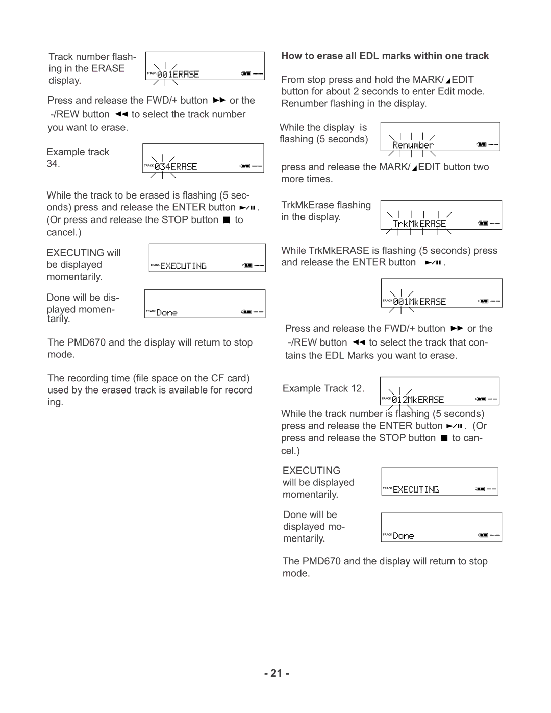 Marantz PMD670 manual How to erase all EDL marks within one track 