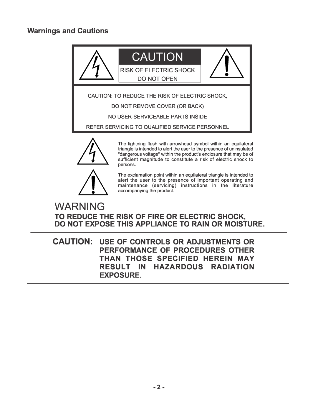 Marantz PMD670 Warnings and Cautions, To Reduce The Risk Of Fire Or Electric Shock, Risk Of Electric Shock, Do Not Open 
