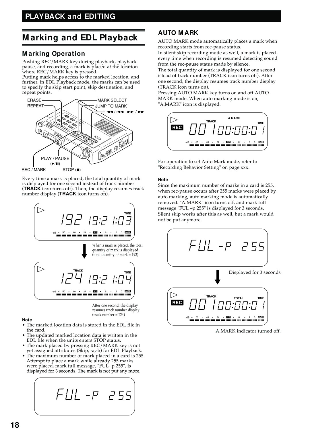 Marantz PMD680 manual Marking and EDL Playback, Marking Operation 