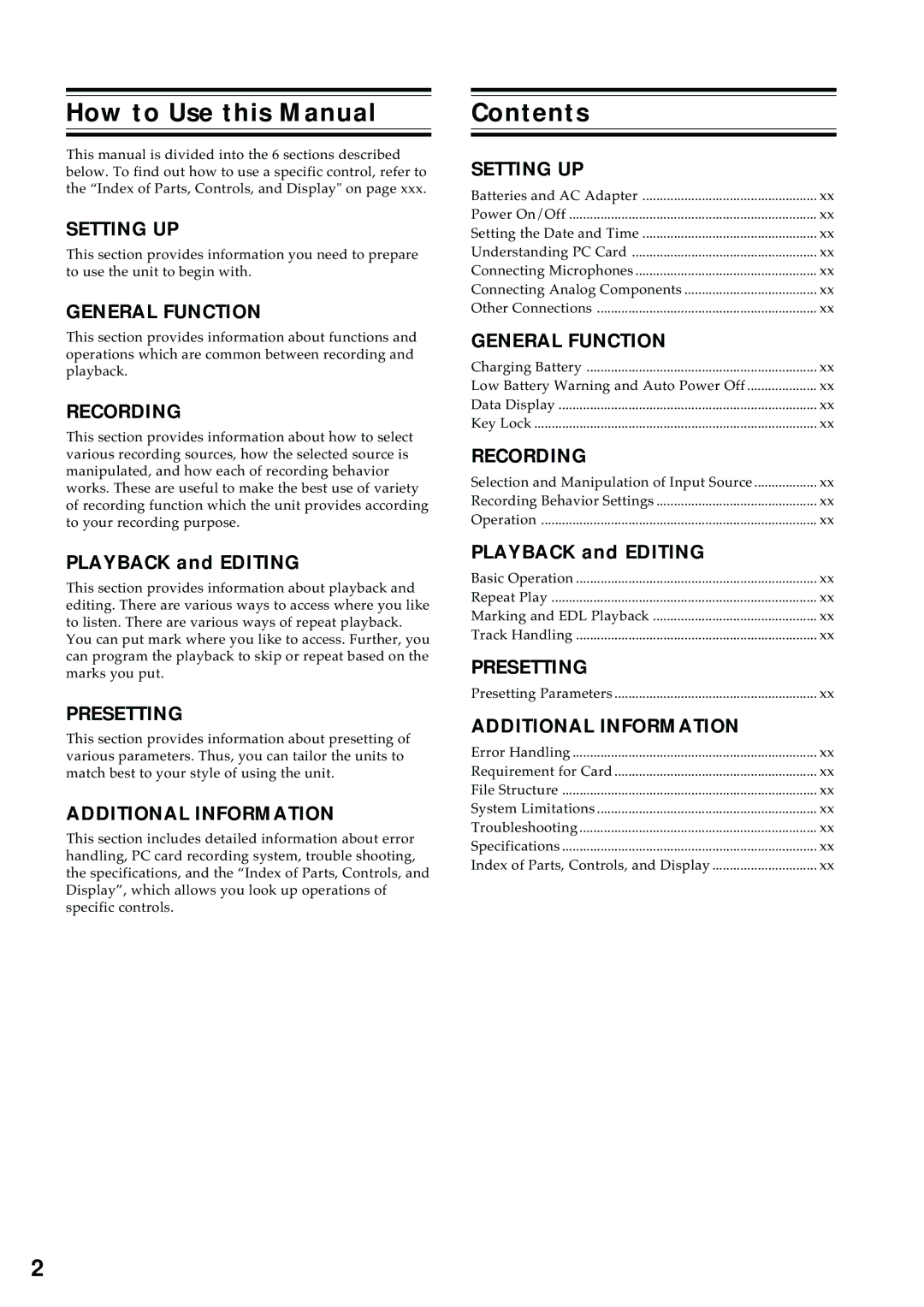 Marantz PMD680 manual How to Use this Manual, Contents 