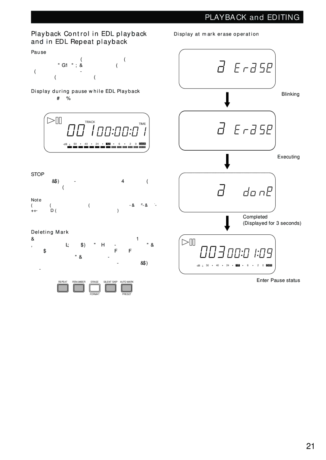 Marantz PMD680 Playback Control in EDL playback and in EDL Repeat playback, Pause, Display during pause while EDL Playback 