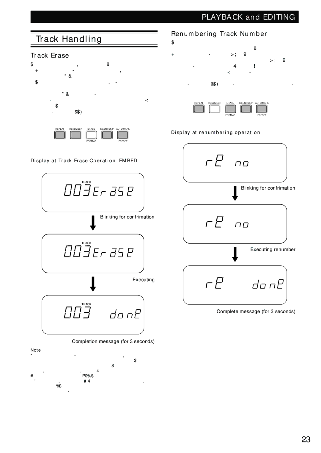 Marantz PMD680 manual Track Handling, Renumbering Track Number, Display at Track Erase Operation Embed 