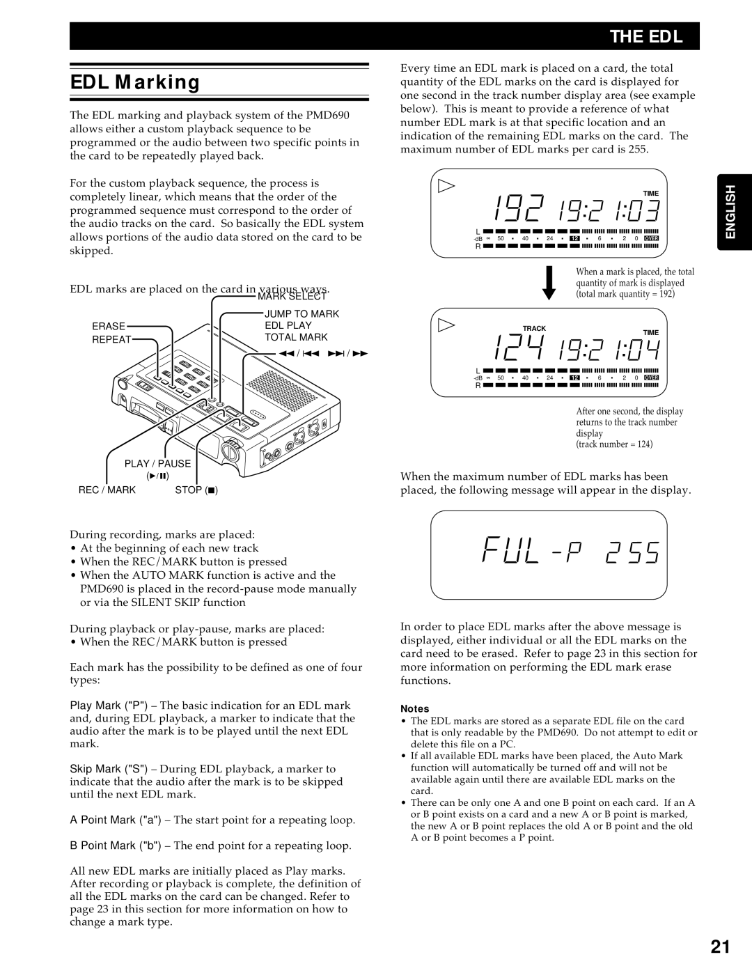 Marantz PMD690 manual EDL Marking 