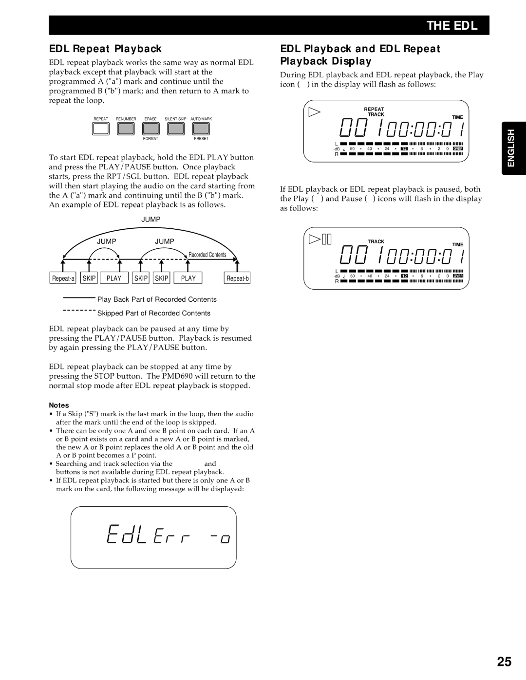 Marantz PMD690 manual EDL Playback and EDL Repeat Playback Display 