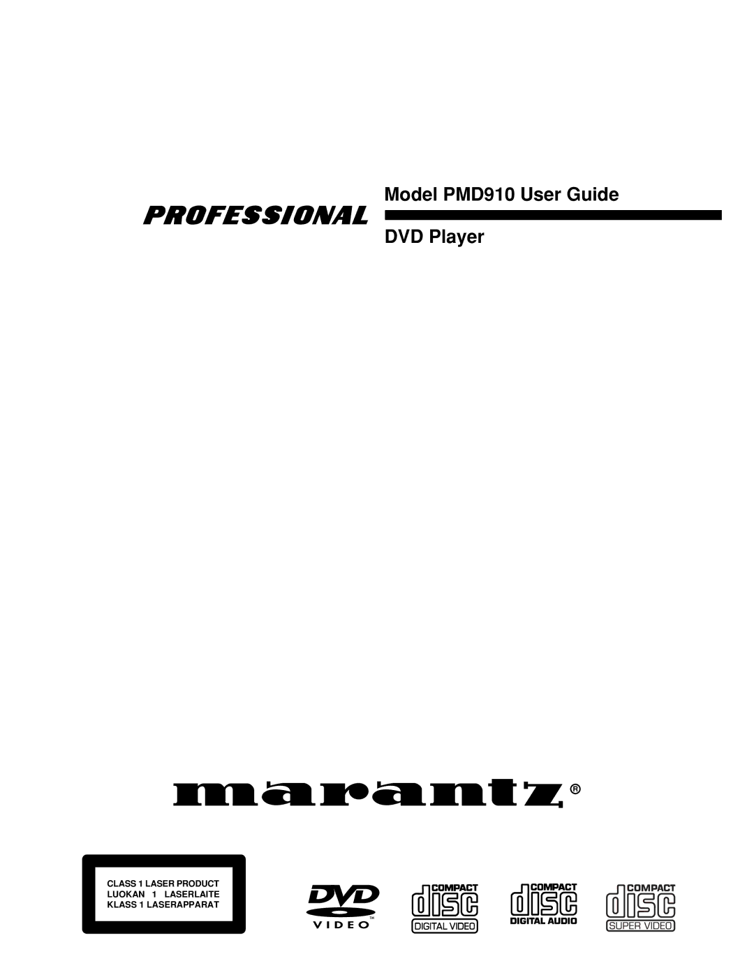 Marantz manual Model PMD910 User Guide DVD Player 