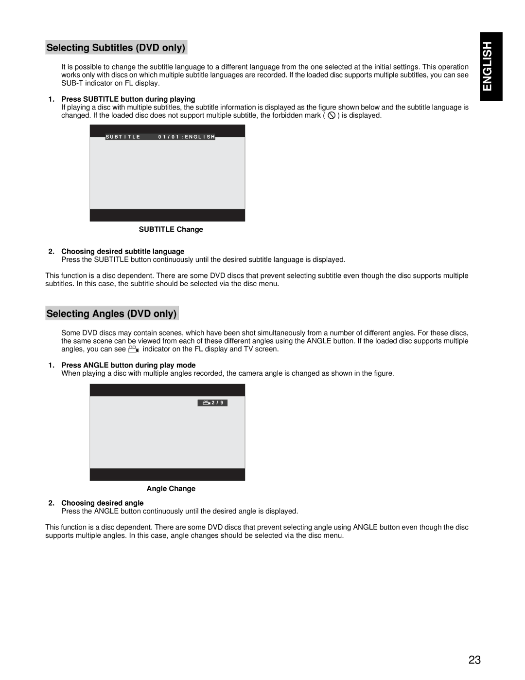 Marantz PMD910 manual Selecting Subtitles DVD only, Selecting Angles DVD only 